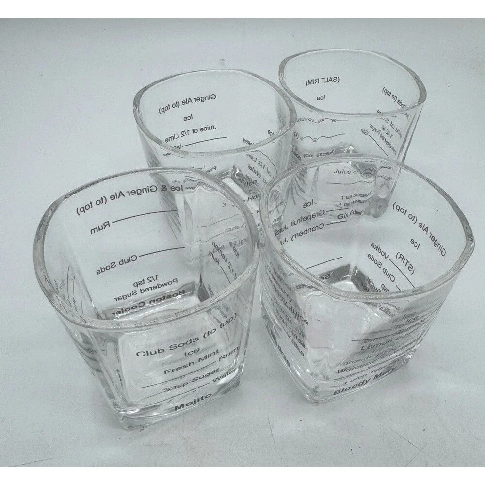 Vintage Bar Glass set of 4 with Recipes Unbranded Clear Glass